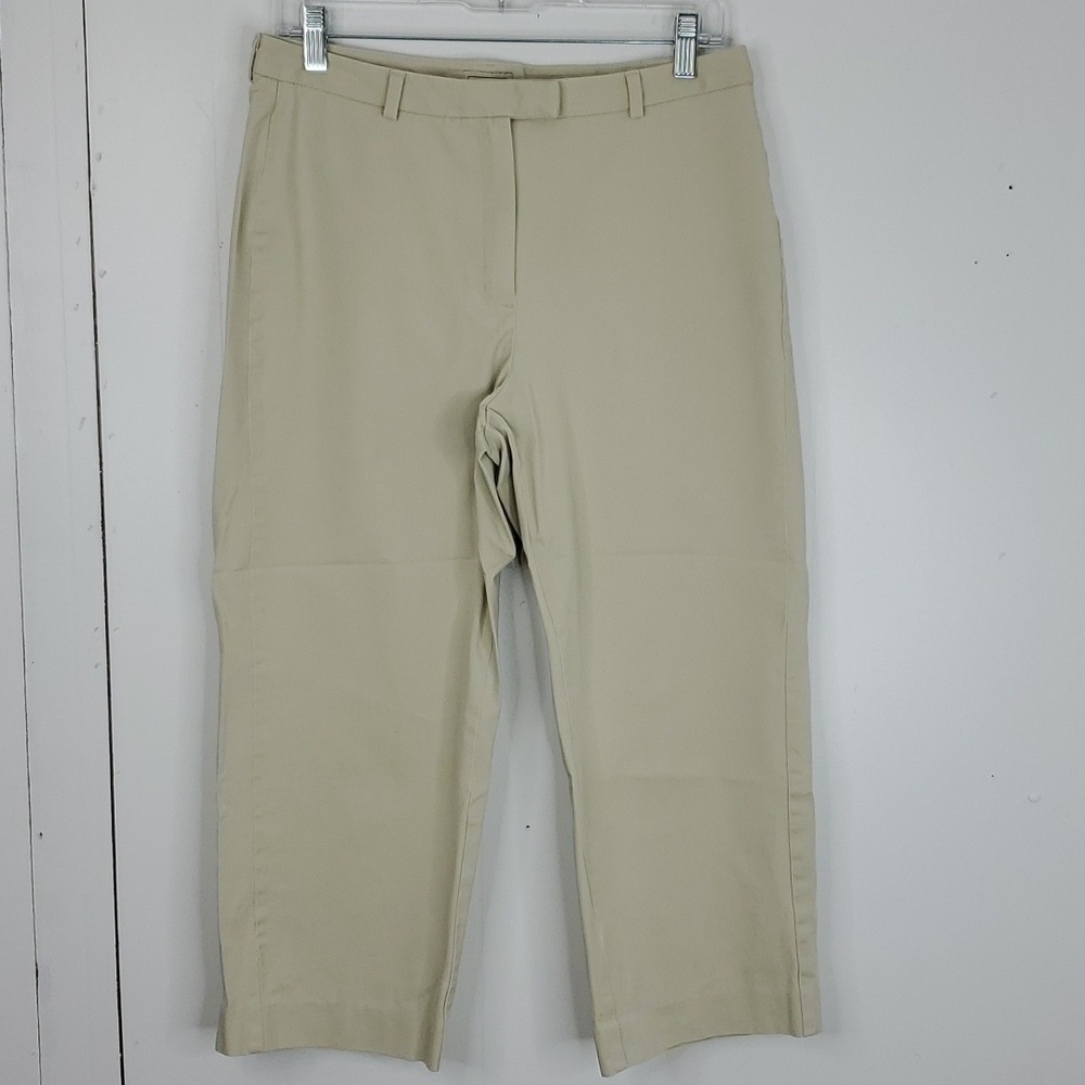 LL Bean Cropped Pants Khaki Light Tan Mid Rise Straight Taper Womens 10